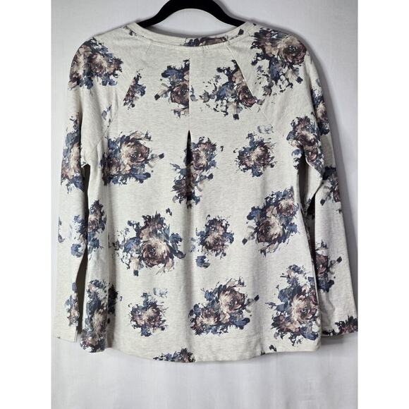 J. JILL Pleated-Back Floral Sweatshirt Oatmeal Heather Roses Cotton Size XSp - Picture 2 of 6